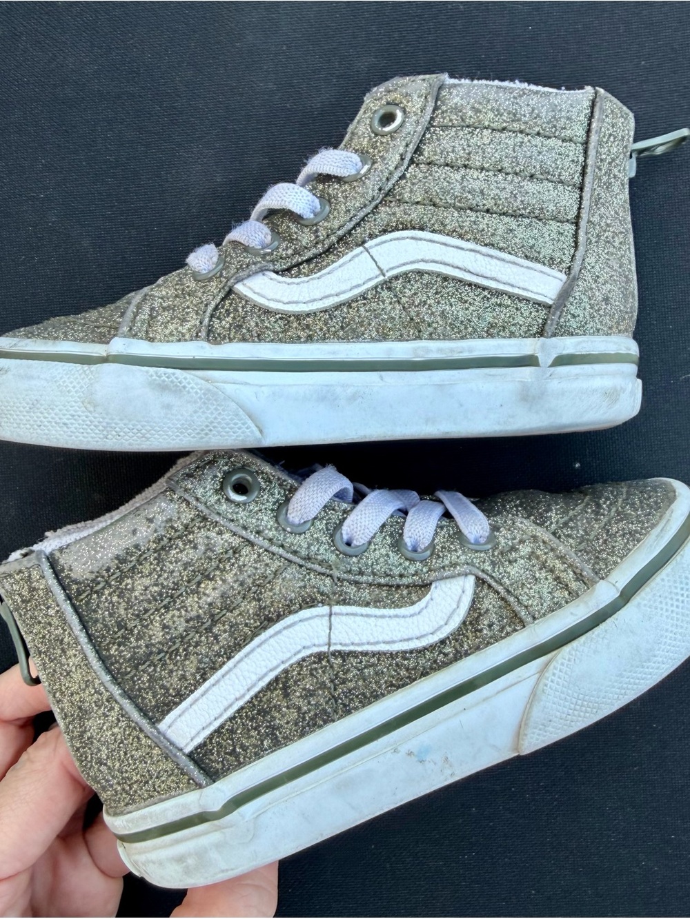 Vans Kids' Glitter High-Top Skate Shoes - Olive green/silver